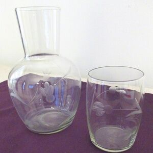 Etched glass Bedside Water Carafe & glass